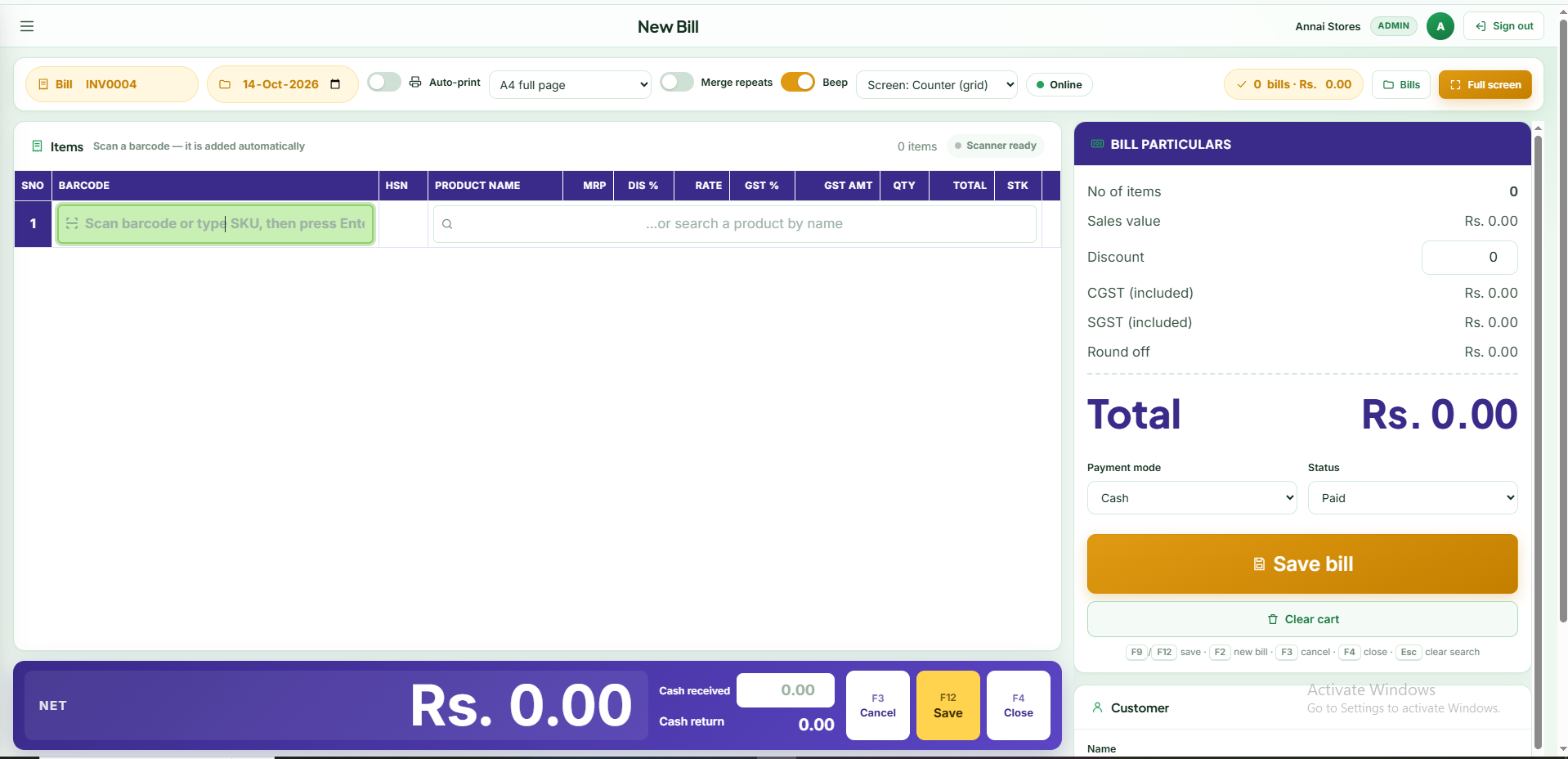 Billing Software With QR BAR CODE AND UPI